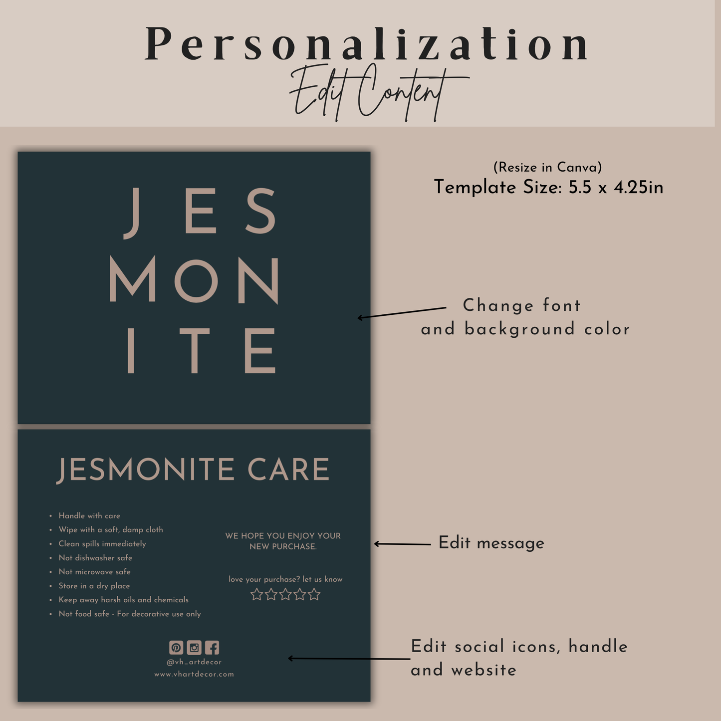 Jesmonite Care Card | Care Card Template | Jesmonite Instructions