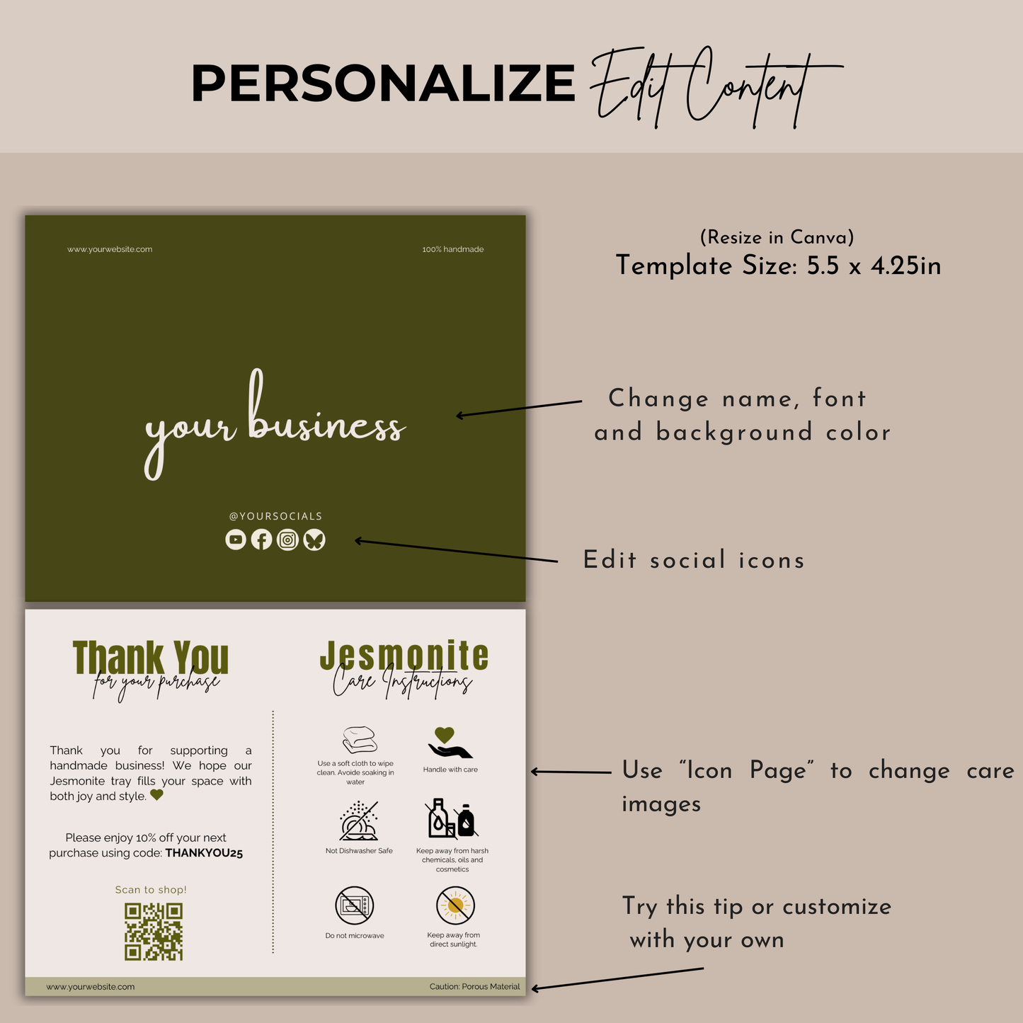 Jesmonite Care Card | Care Card Template | Jesmonite Instructions