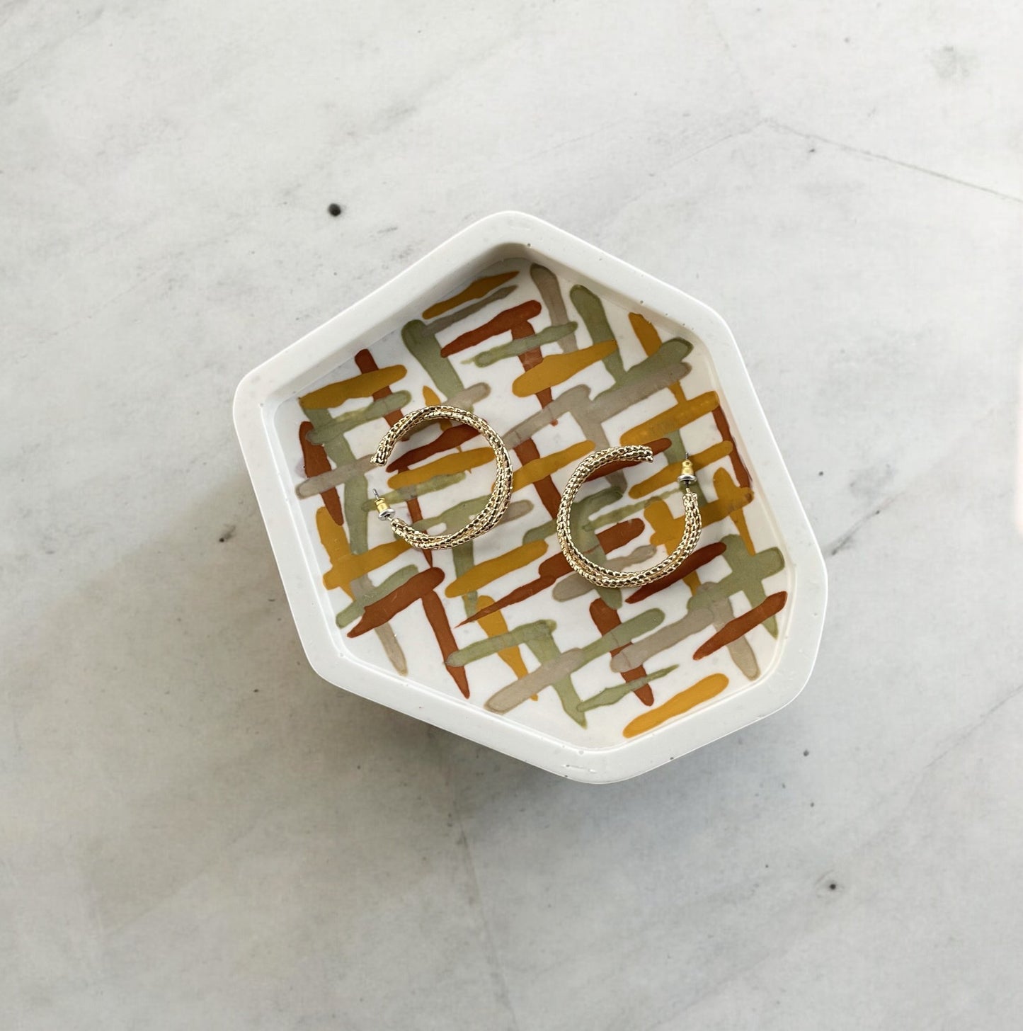 Small Abstract Trinket | Off White, Green, Orange