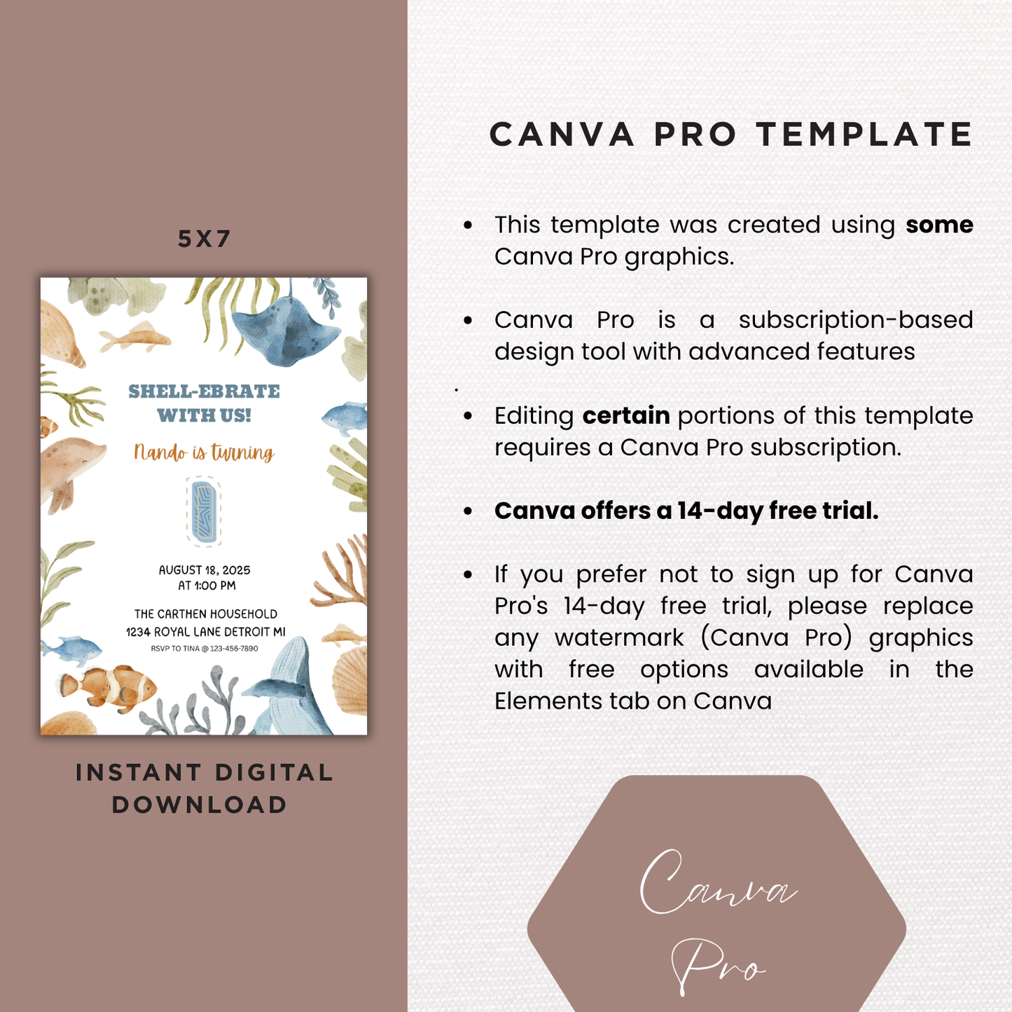 Ocean Theme Birthday Party | Sea Life 1st Birthday Printable | Canva Template