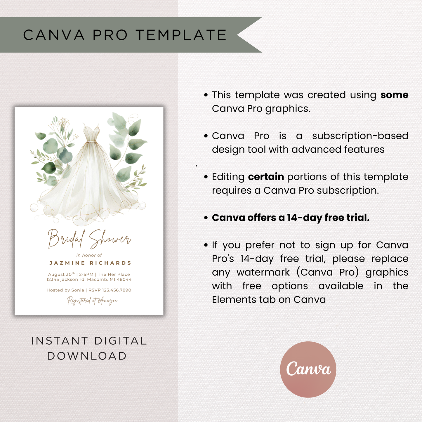 Bridal Shower Invitation | Canva Template