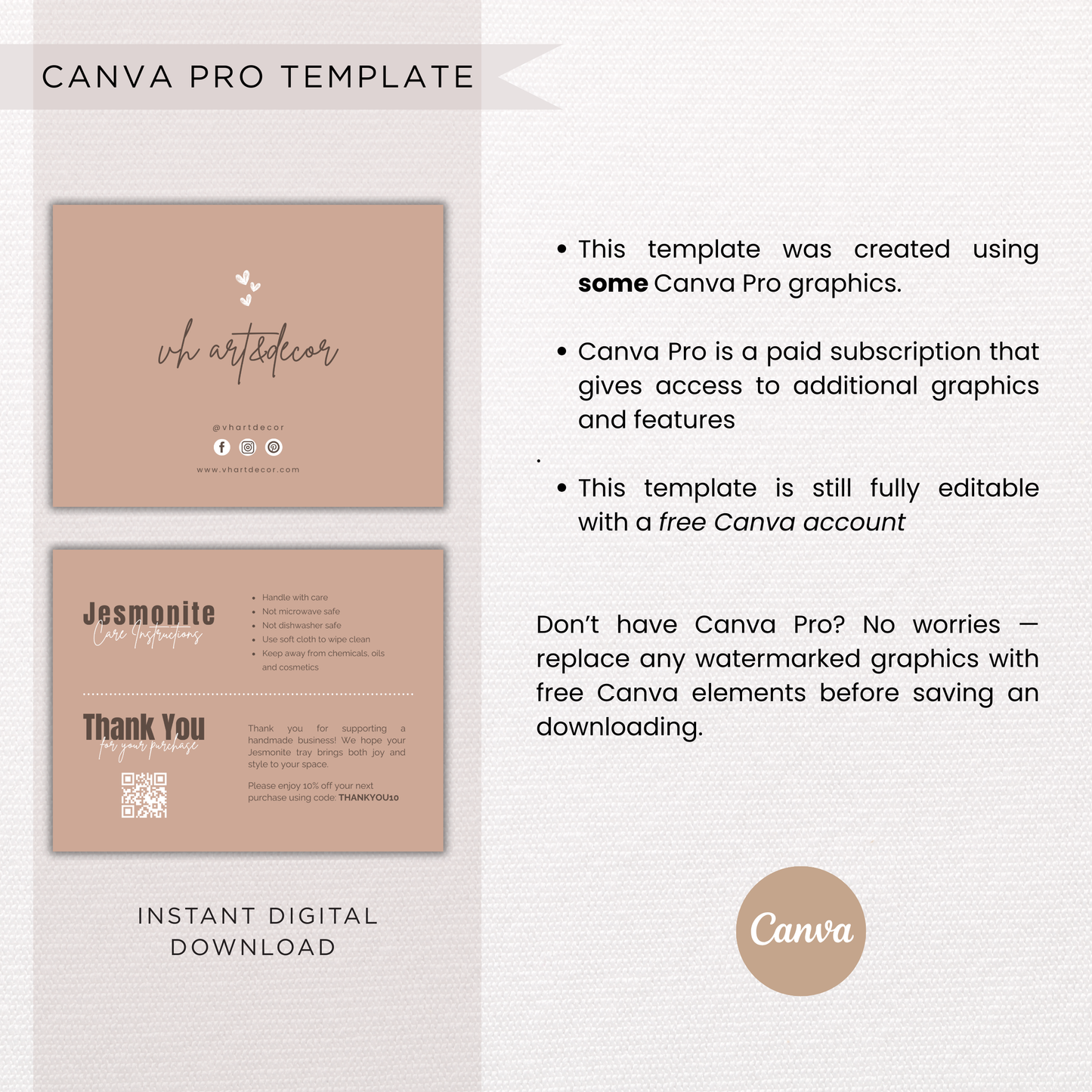 Jesmonite Care Card | Canva Template