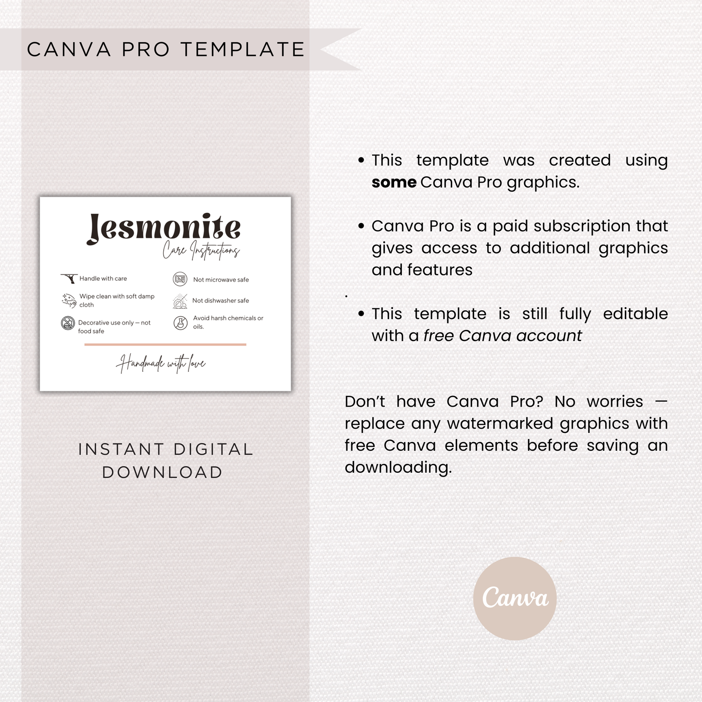 Jesmonite Care Card | Canva Template