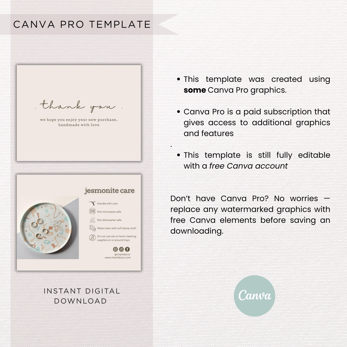 Jesmonite Care Card | Canva Template