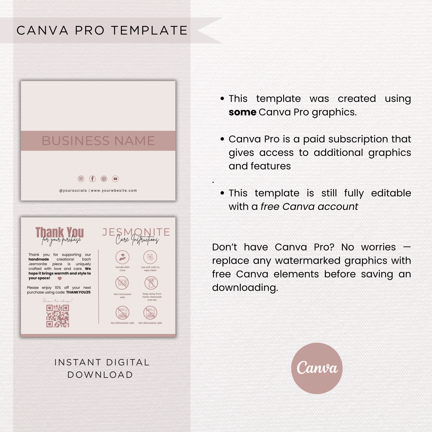 Jesmonite Care Card | Canva Template