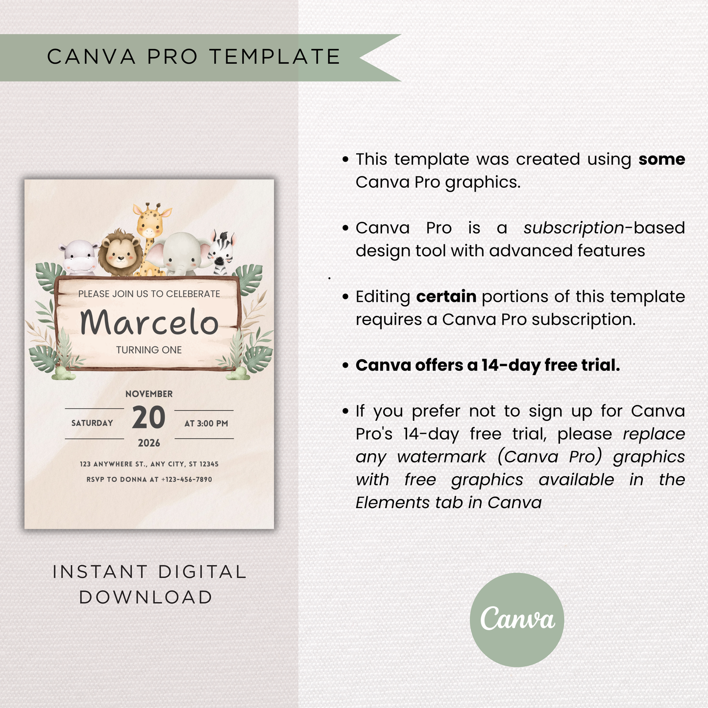 Animal Birthday Theme | Canva Template