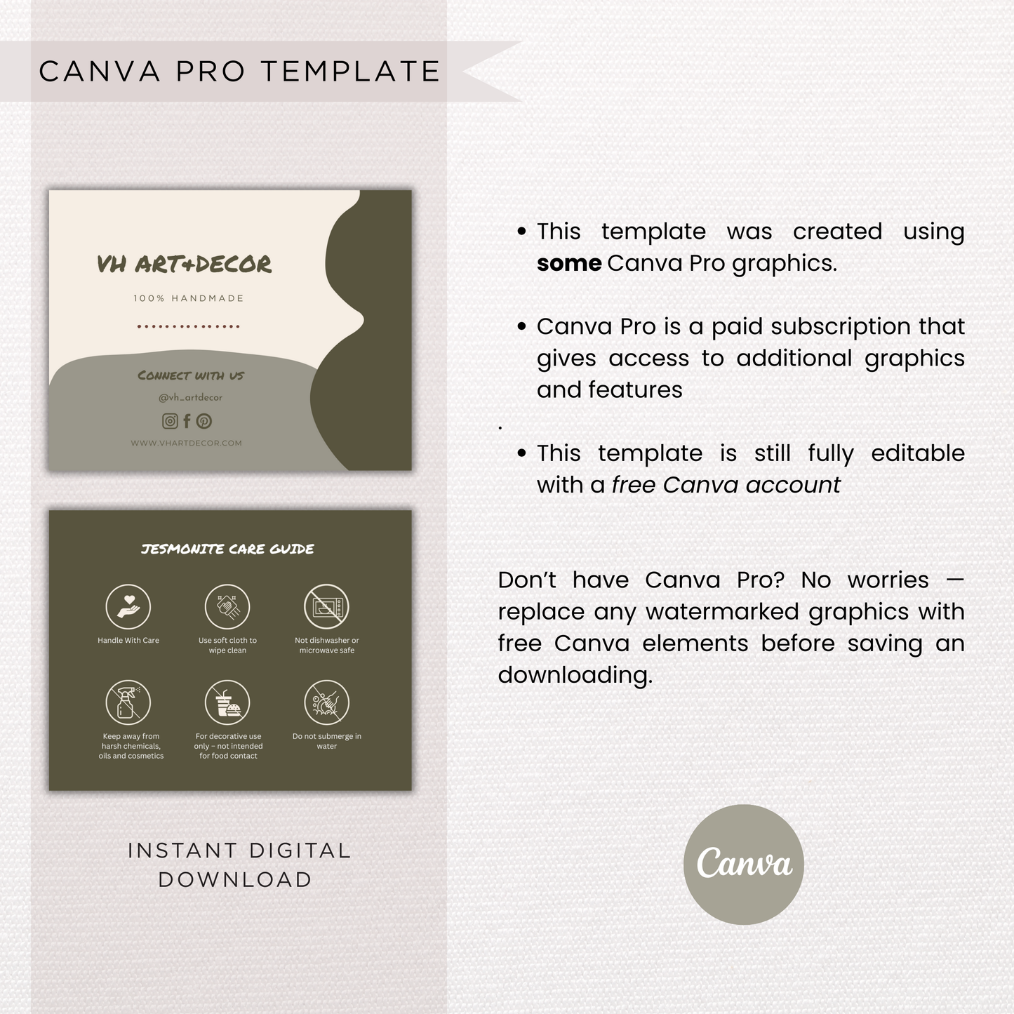 Jesmonite Care Card | Canva Template