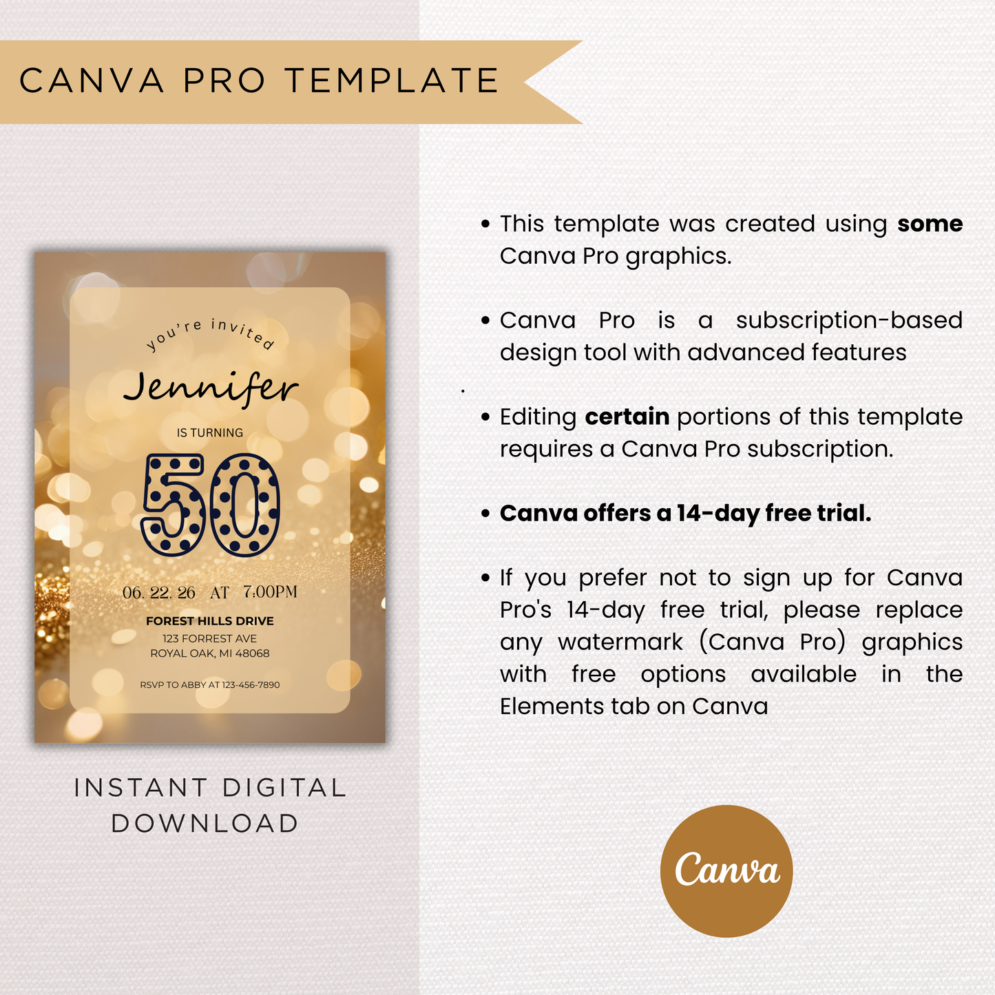 50th Birthday Invite | Canva Template