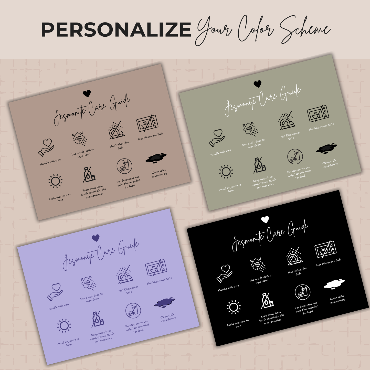 Jesmonite Care Card Template | Editable in Canva