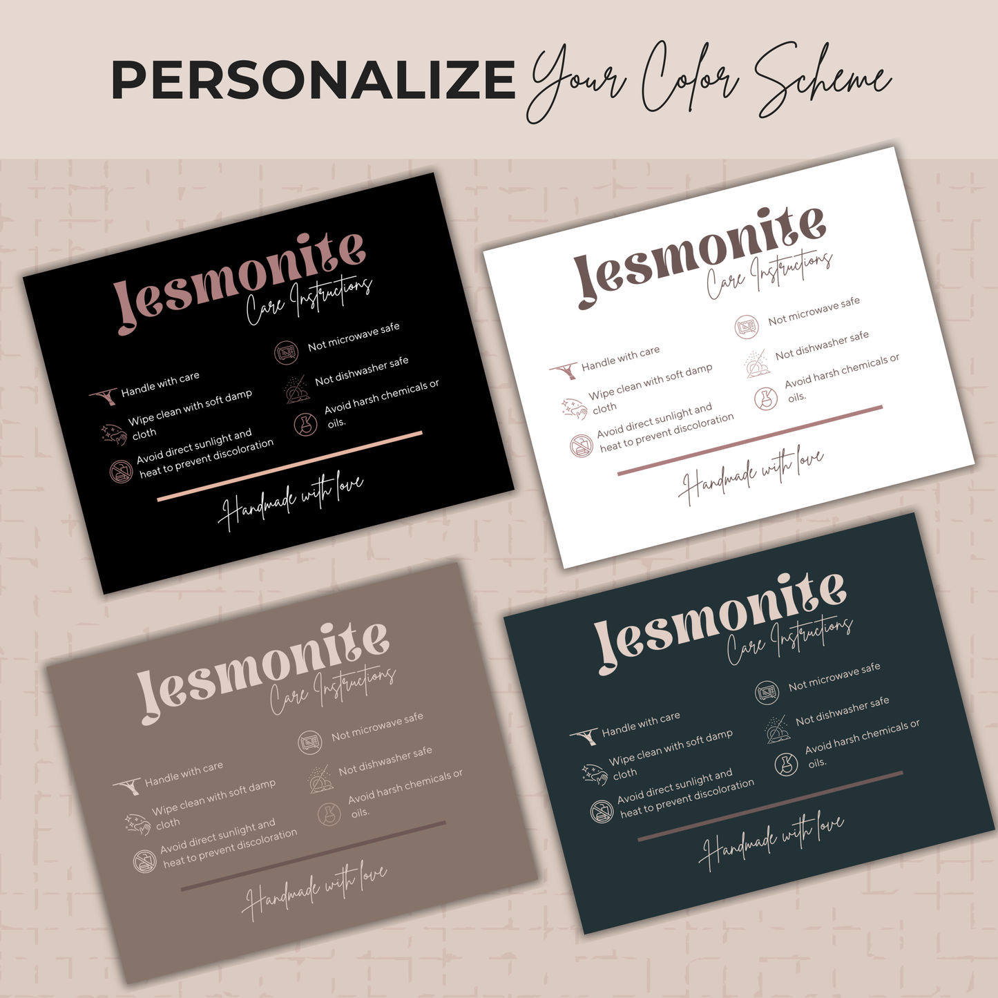 Jesmonite Care Card Template | Editable in Canva