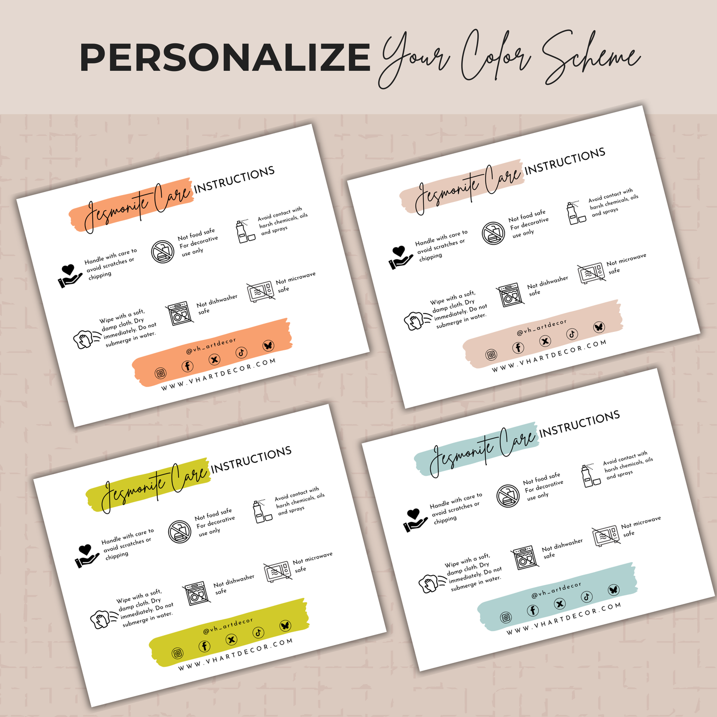 Jesmonite Care Card Template | Editable in Canva