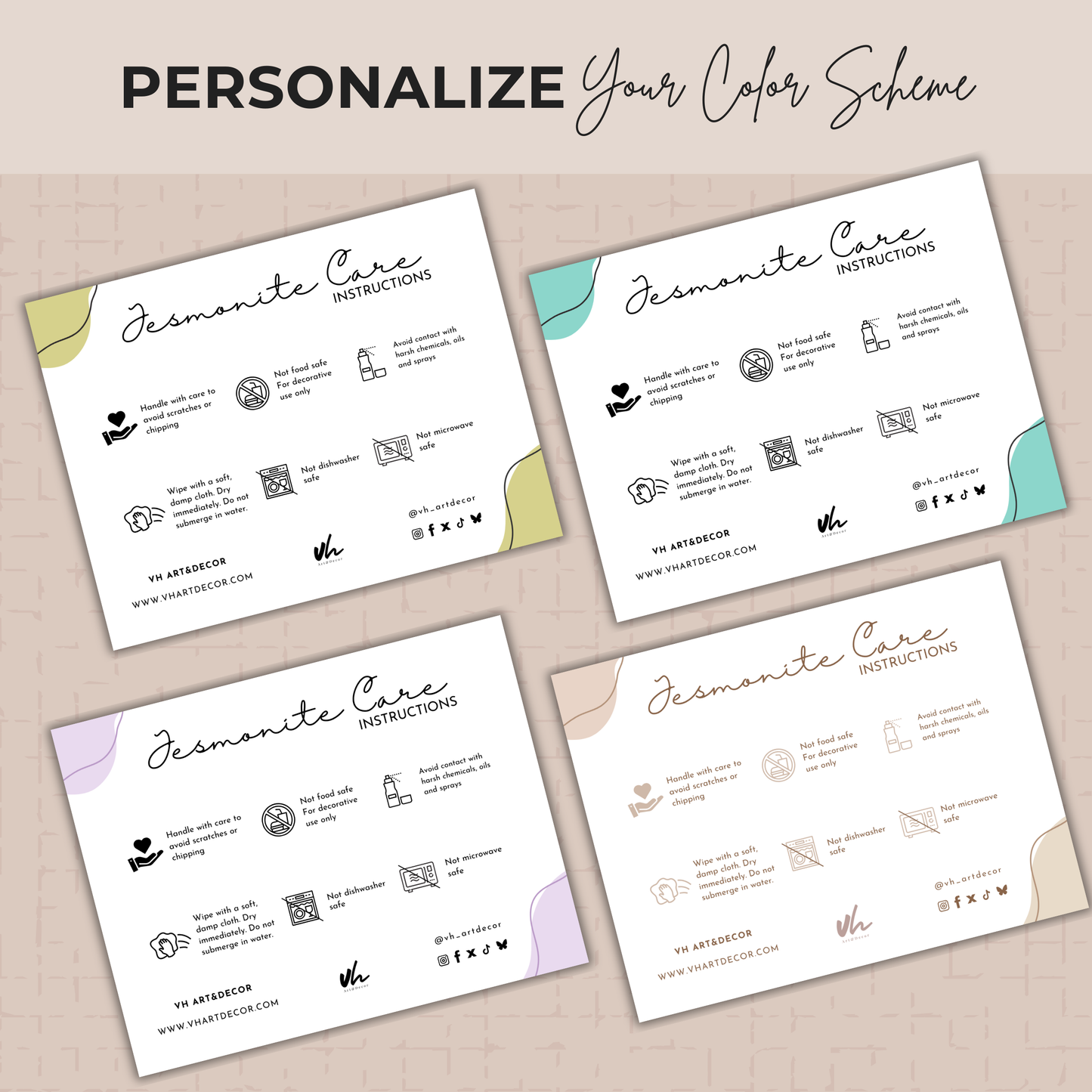 Jesmonite Care Card Template | Editable in Canva