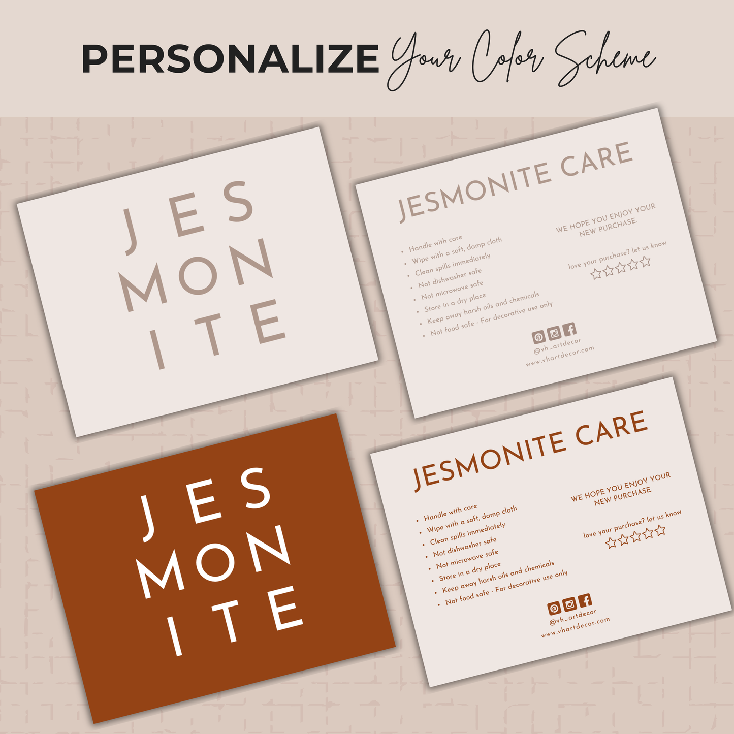 Jesmonite Care Card | Care Card Template | Jesmonite Instructions
