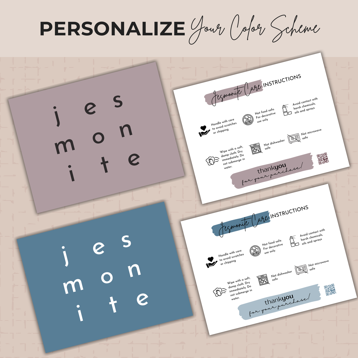 Jesmonite Care Card Template | QR Code