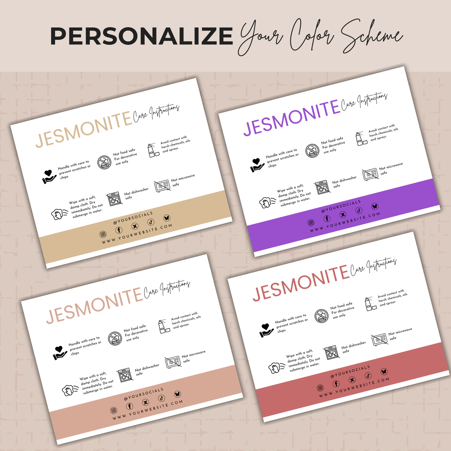 Jesmonite Care Card Template | Editable in Canva