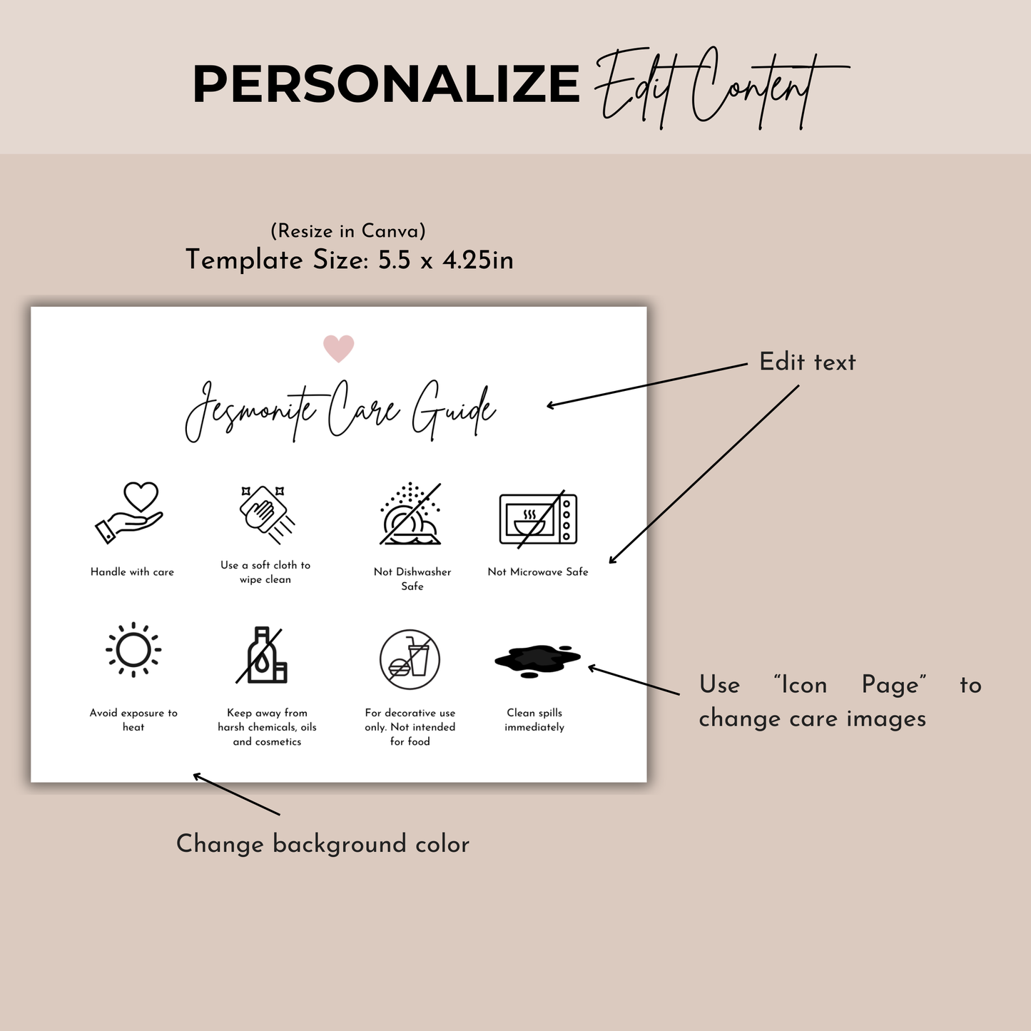 Jesmonite Care Card Template | Editable in Canva