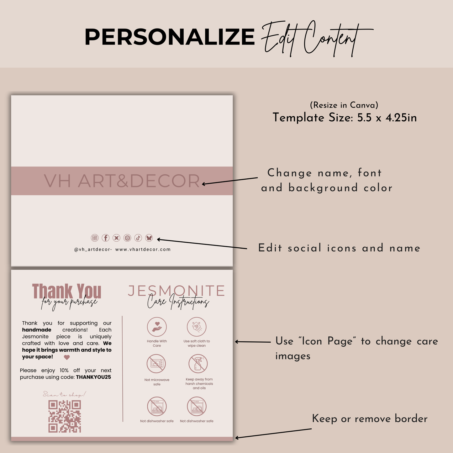 Jesmonite Care Card Template | Canva Template