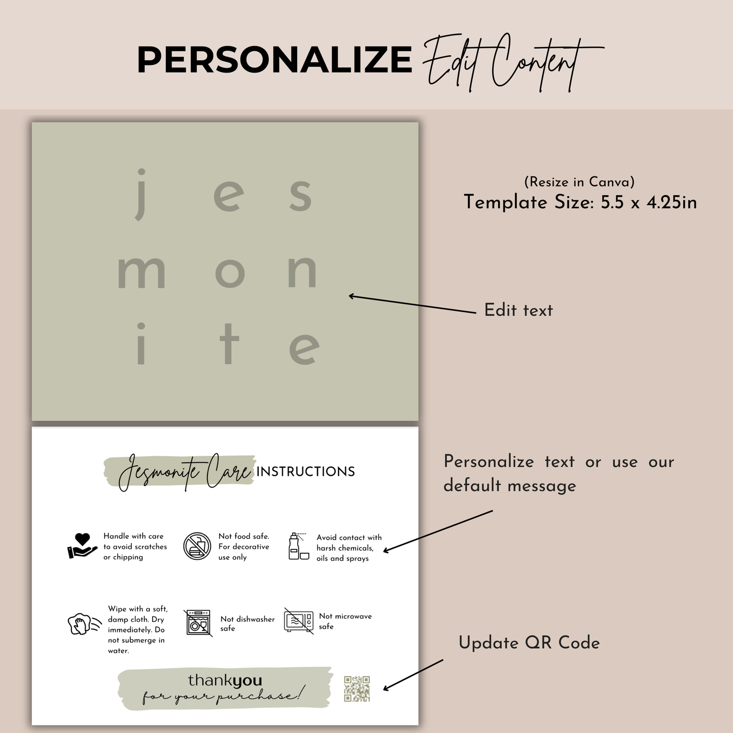 Jesmonite Care Card Template | QR Code