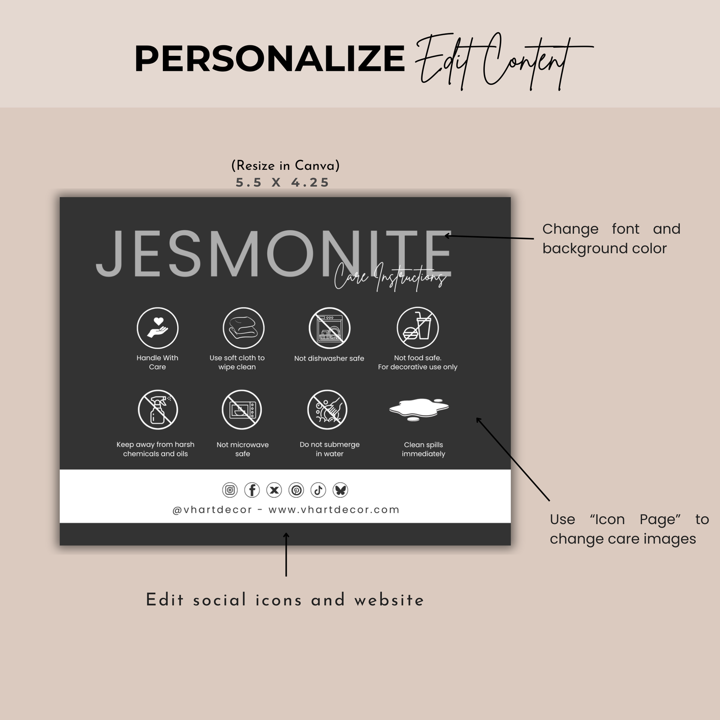 Jesmonite Care Card | Care Card Template | Jesmonite Instructions