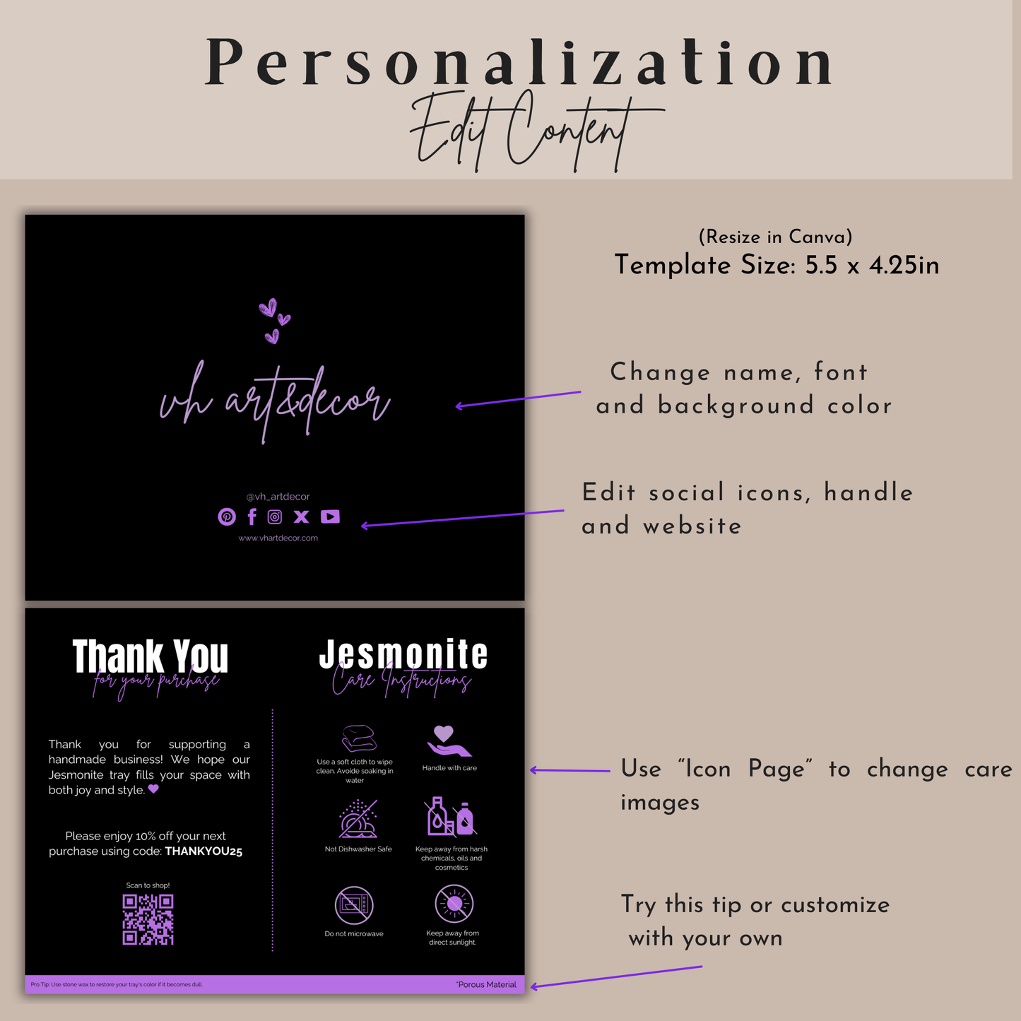 Jesmonite Care Card | Care Card Template | Jesmonite Instructions