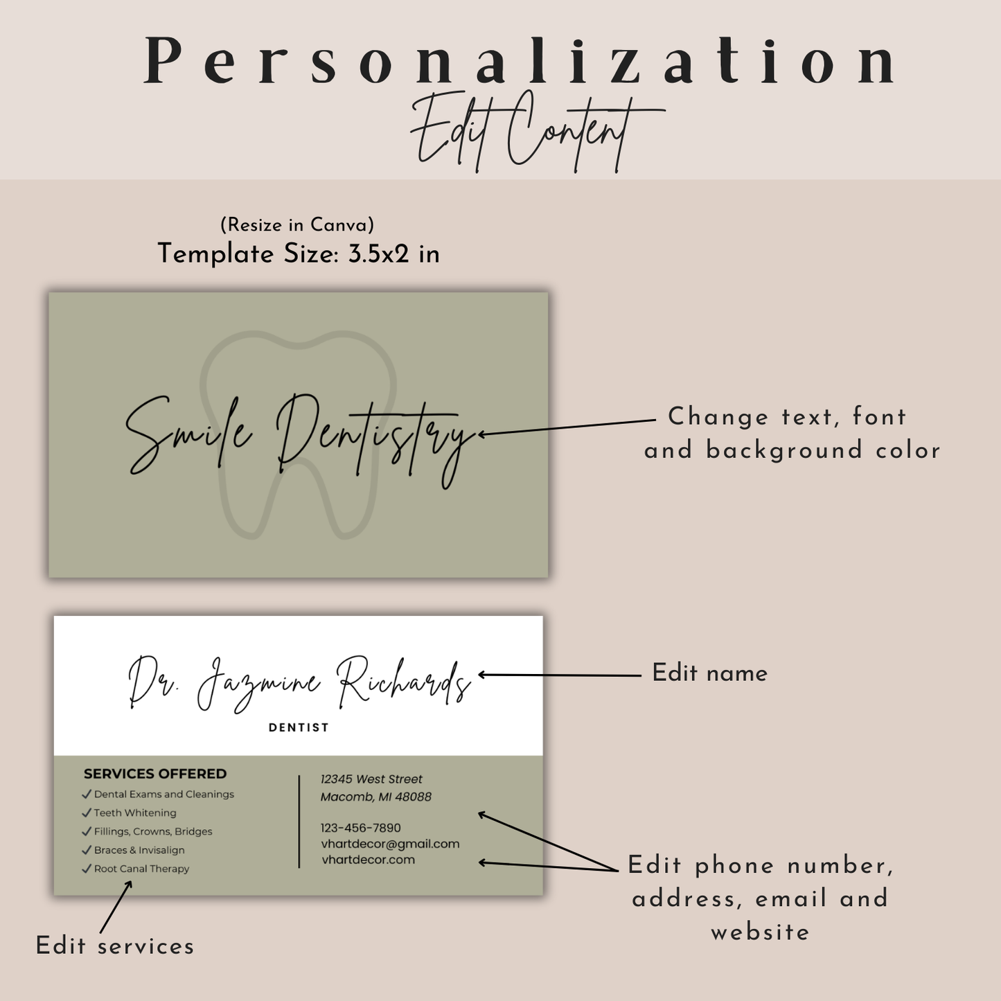Editable Dental Business Card Template | Canva Template