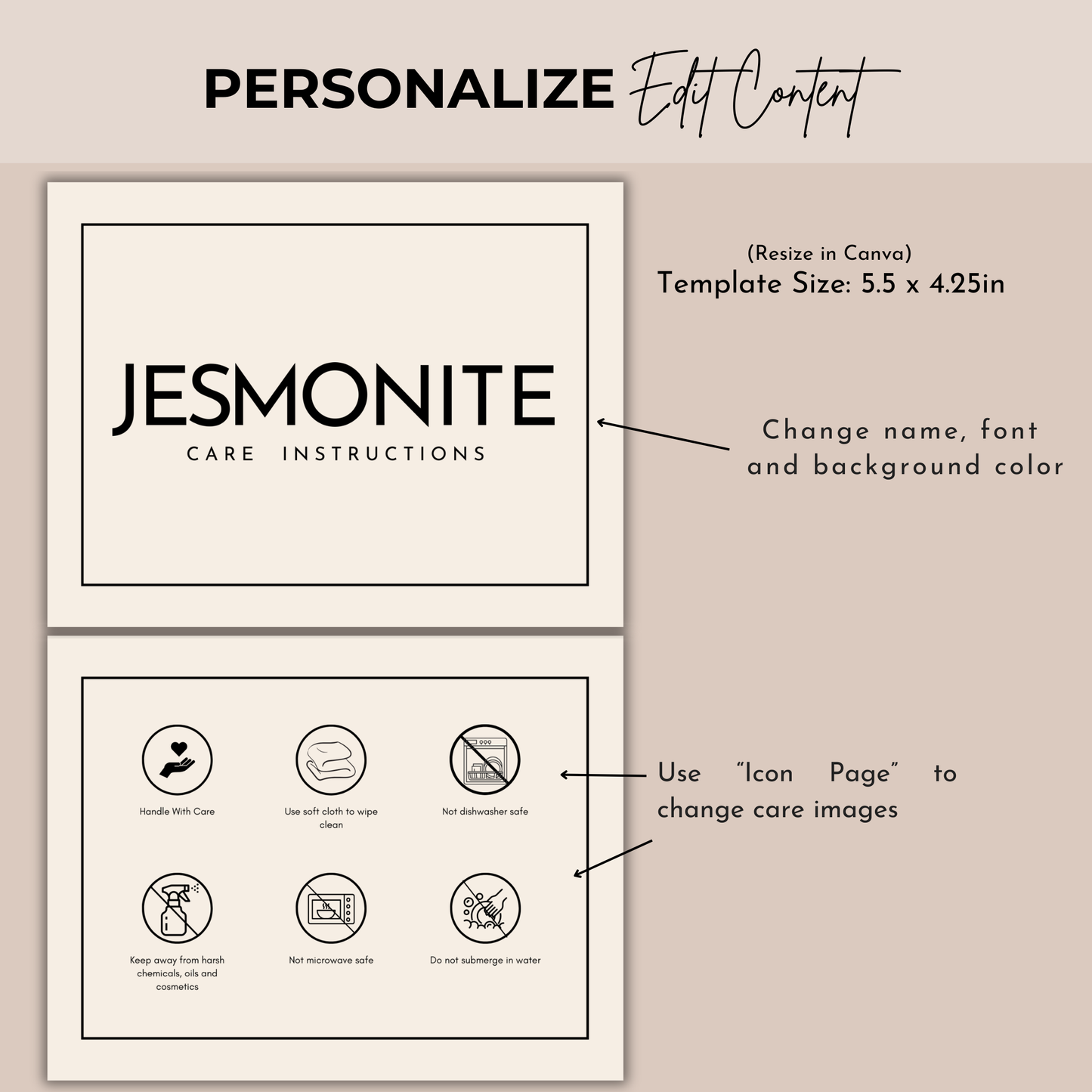 Jesmonite Care Card Template | Jesmonite Instructions | Canva Template