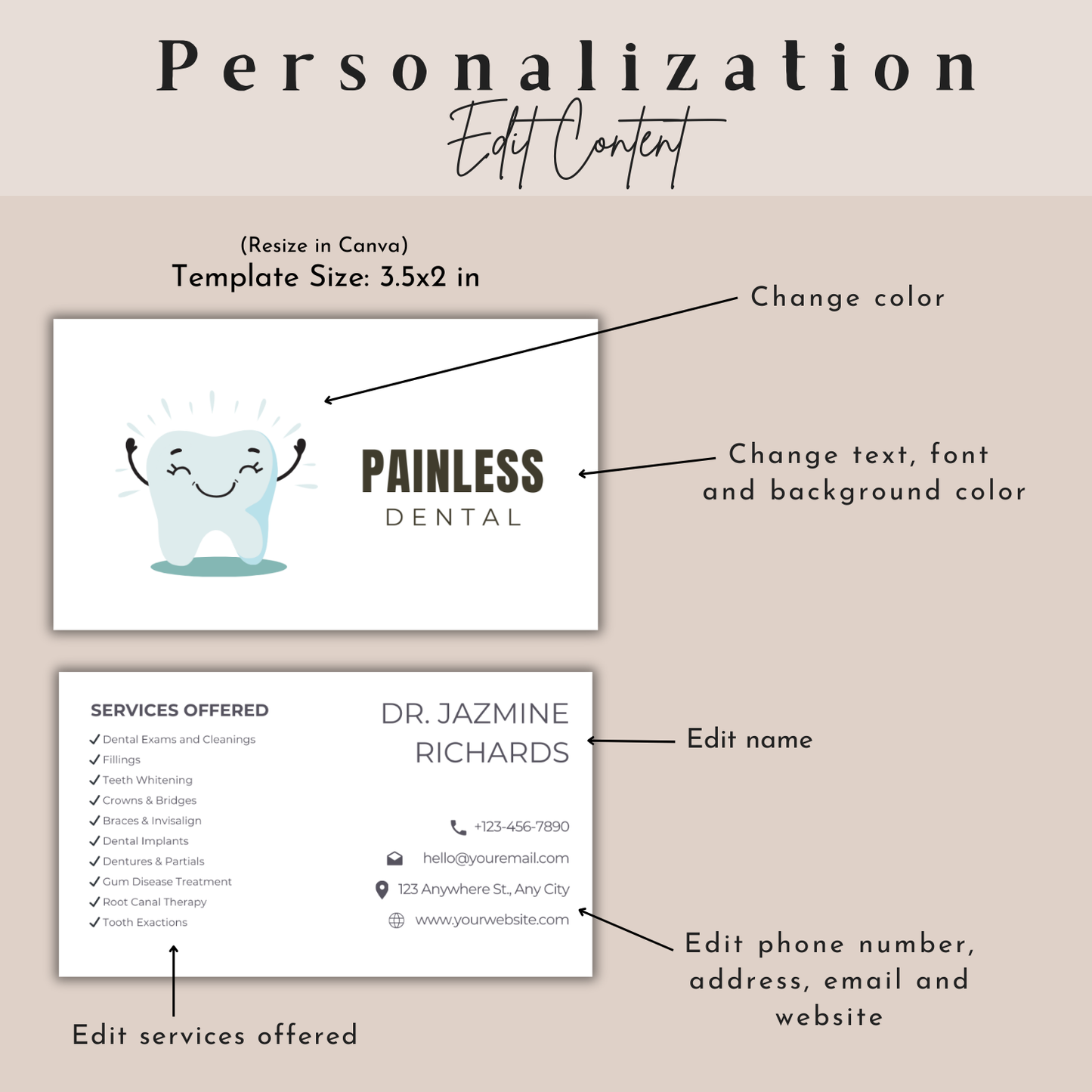 Editable Dental Business Card Template | Canva Template