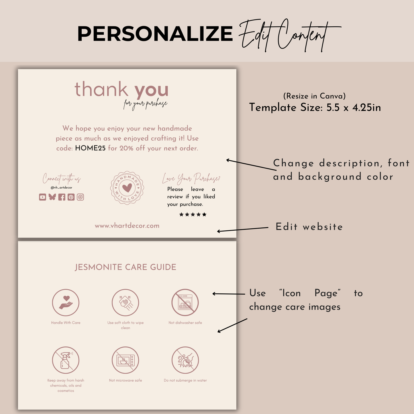 Jesmonite Care Card | Care Card Template | Jesmonite Instructions Card