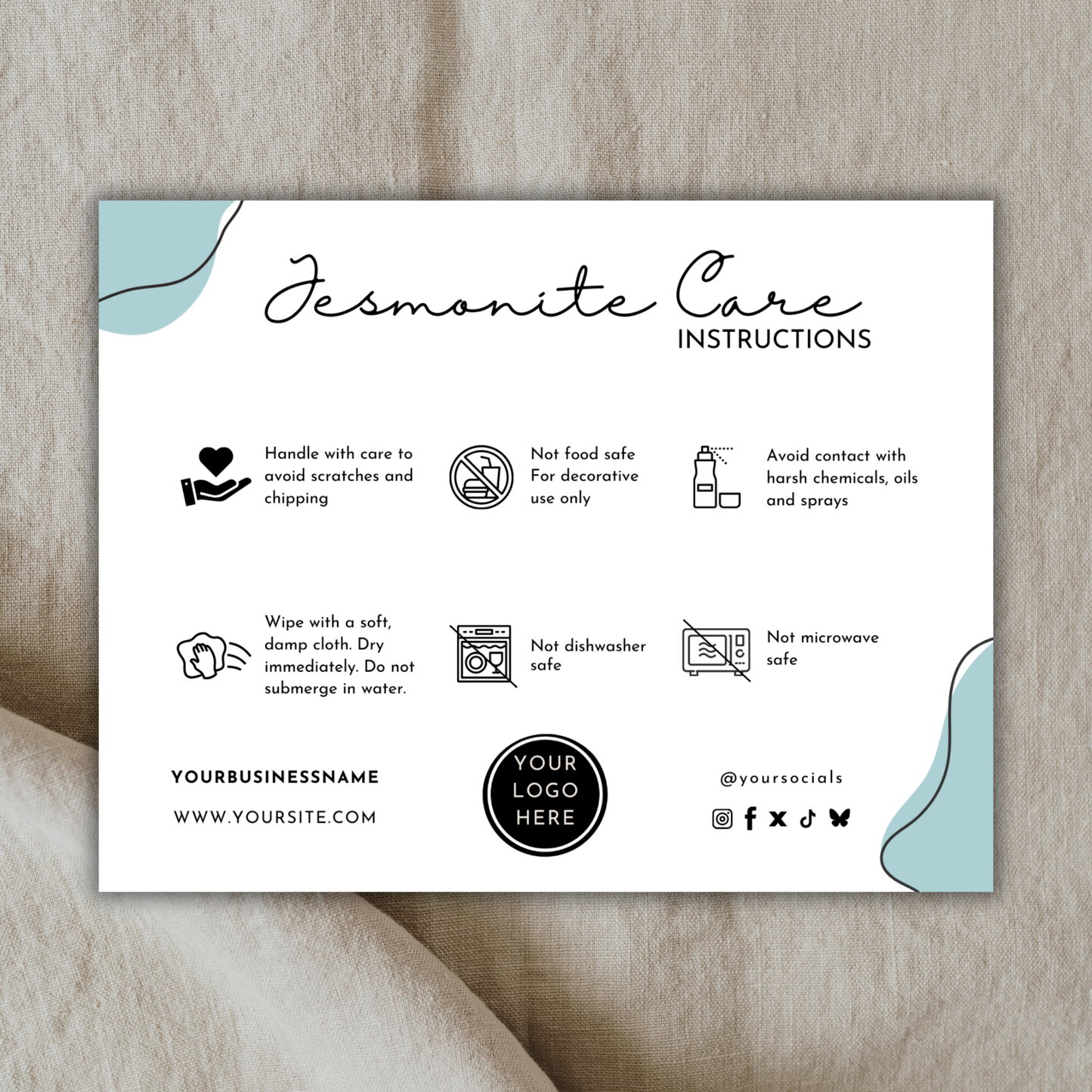 Jesmonite Care Card Template | Editable in Canva