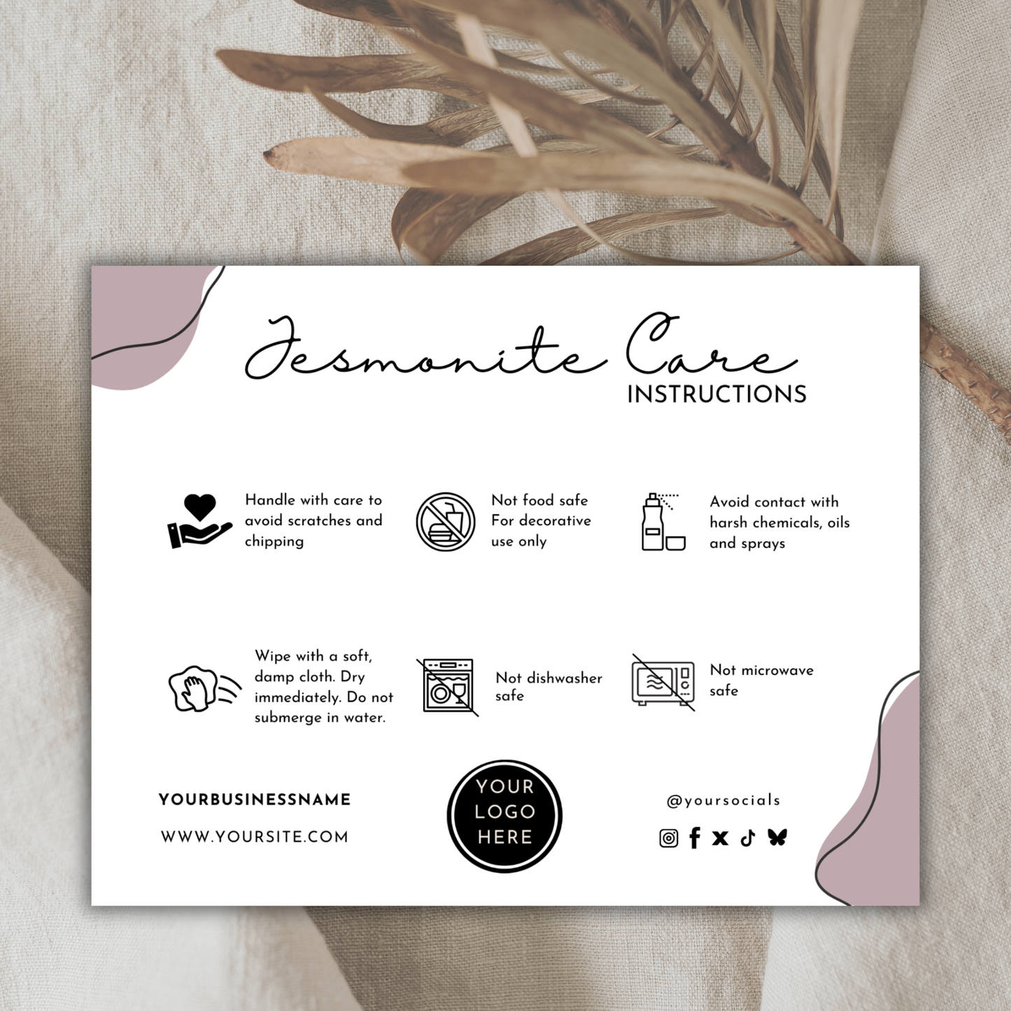 Jesmonite Care Card Template | Editable in Canva