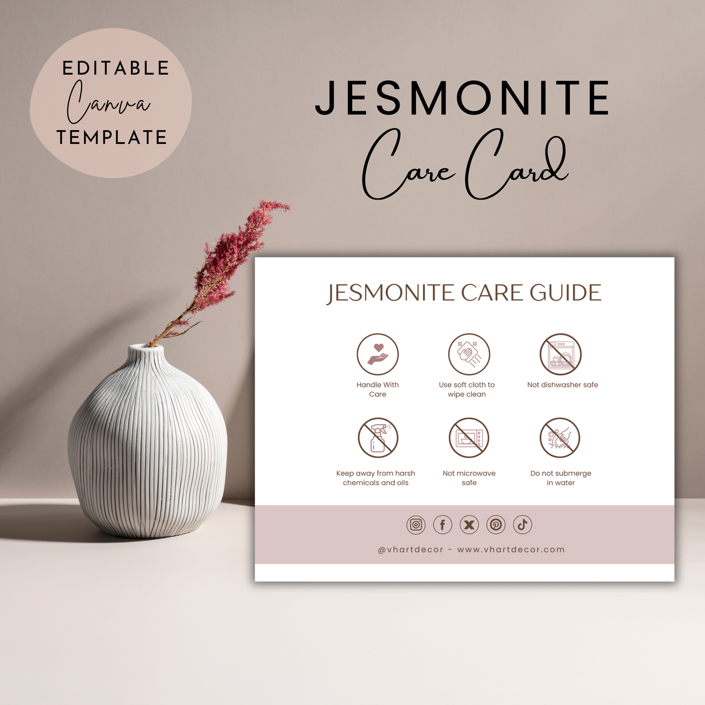 Jesmonite Care Card | Care Card Template | Jesmonite Instructions