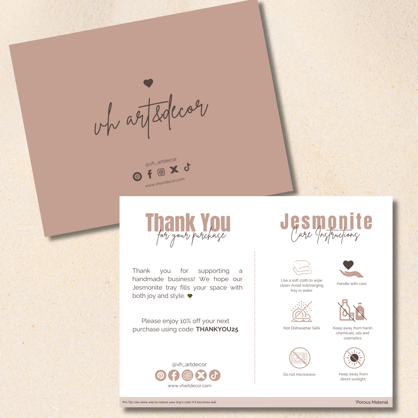 Jesmonite Care Card | Jesmonite Bundle Template | Jesmonite Care