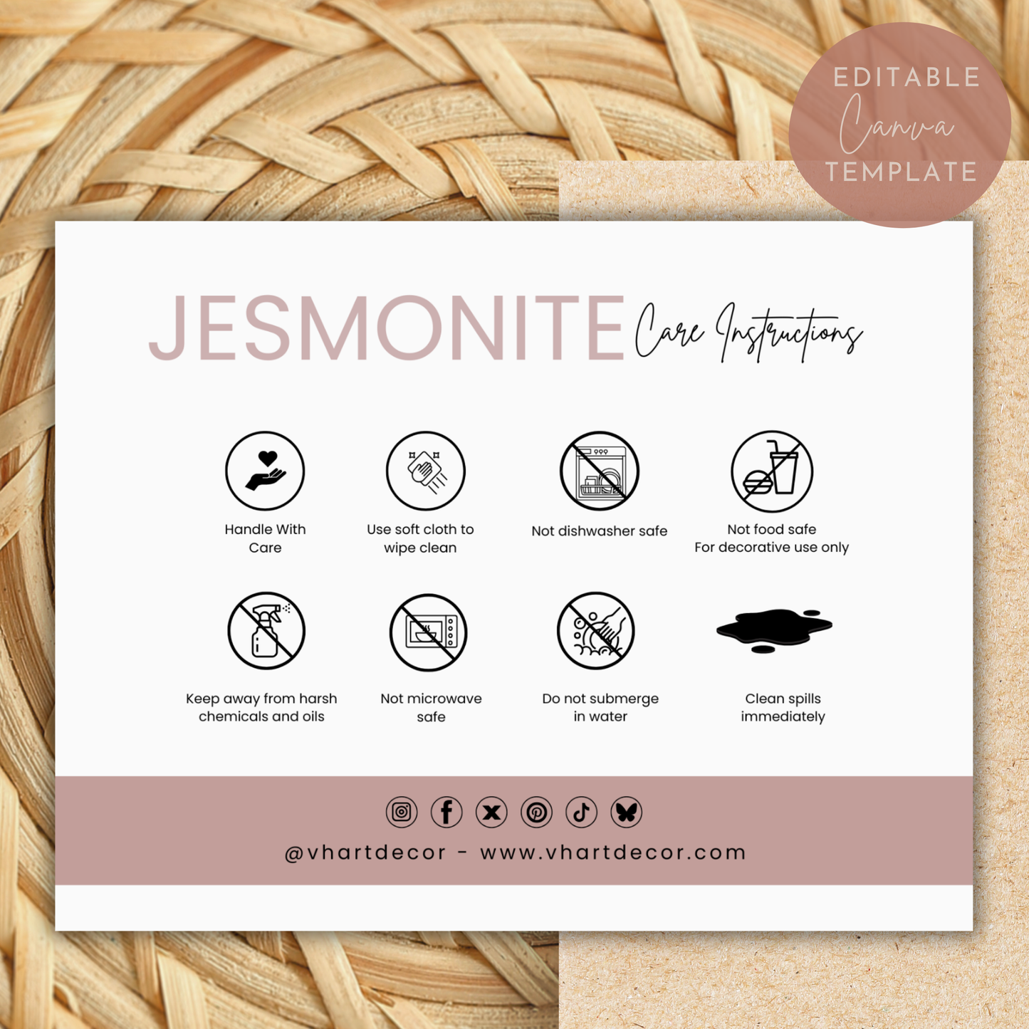 Jesmonite Care Card | Care Card Template | Jesmonite Instructions