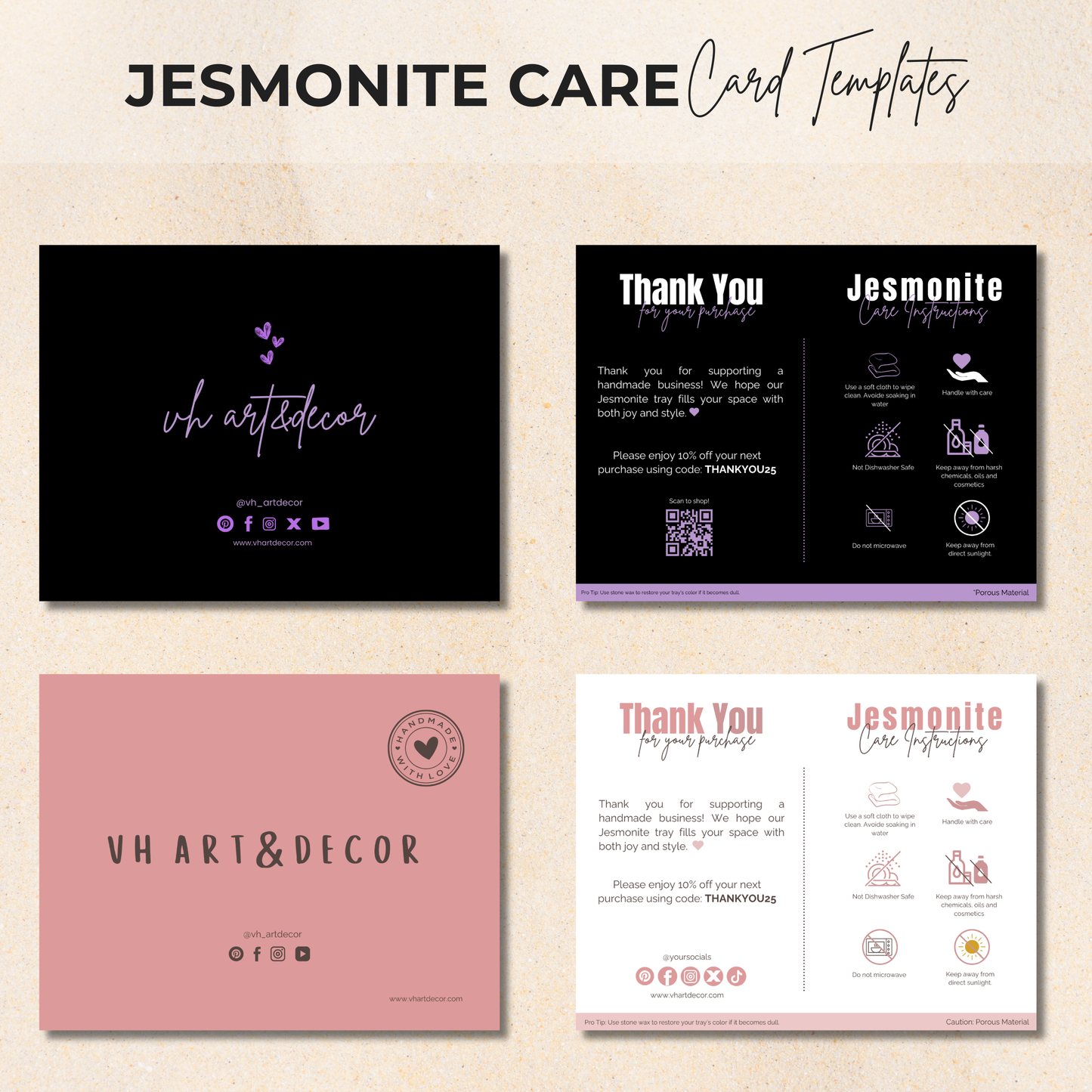 Jesmonite Care Card | Jesmonite Bundle Template | Jesmonite Care