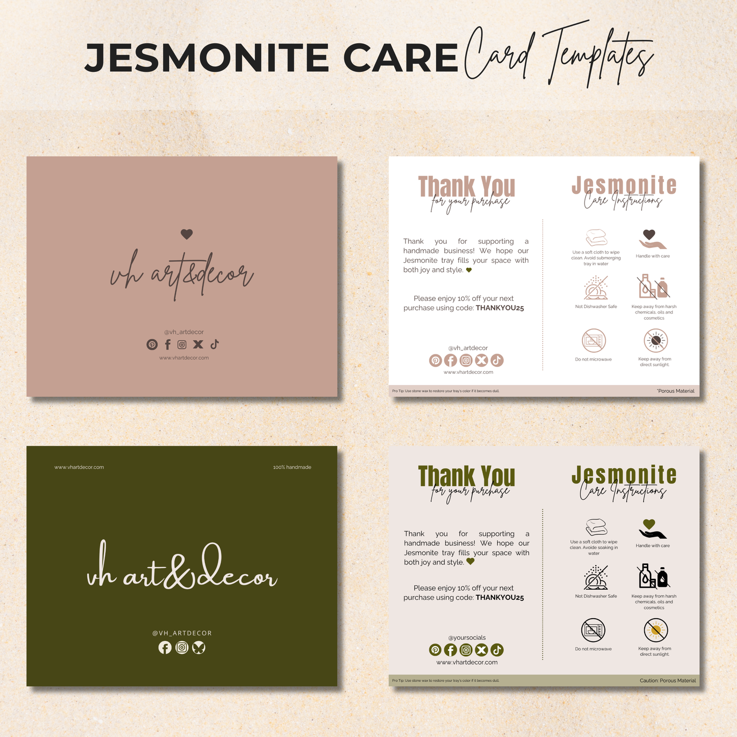 Jesmonite Care Card | Jesmonite Bundle Template | Jesmonite Care