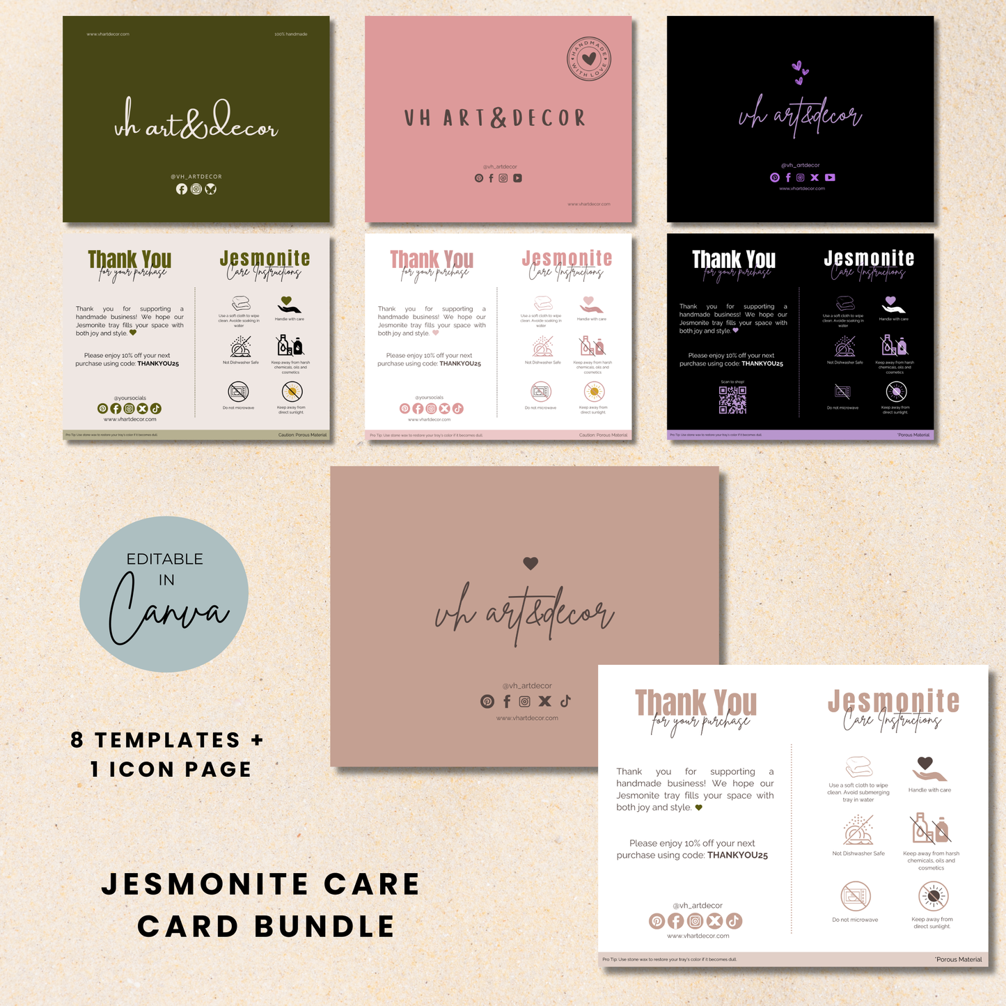 Jesmonite Care Card | Jesmonite Bundle Template | Jesmonite Care
