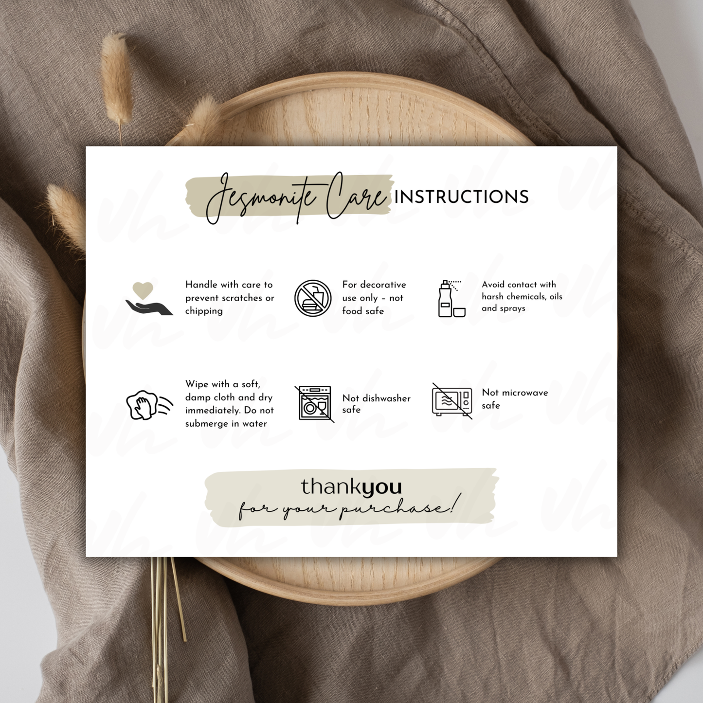 Jesmonite Care Card Template | Thank You | Editable in Canva