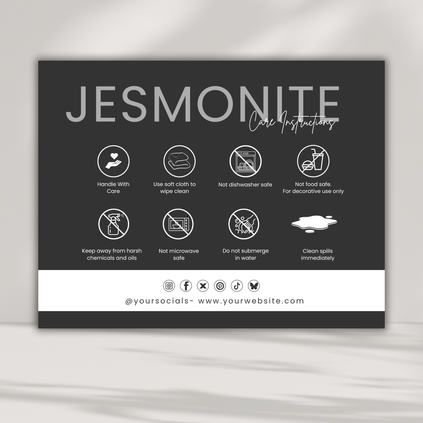 Jesmonite Care Card | Care Card Template | Jesmonite Instructions