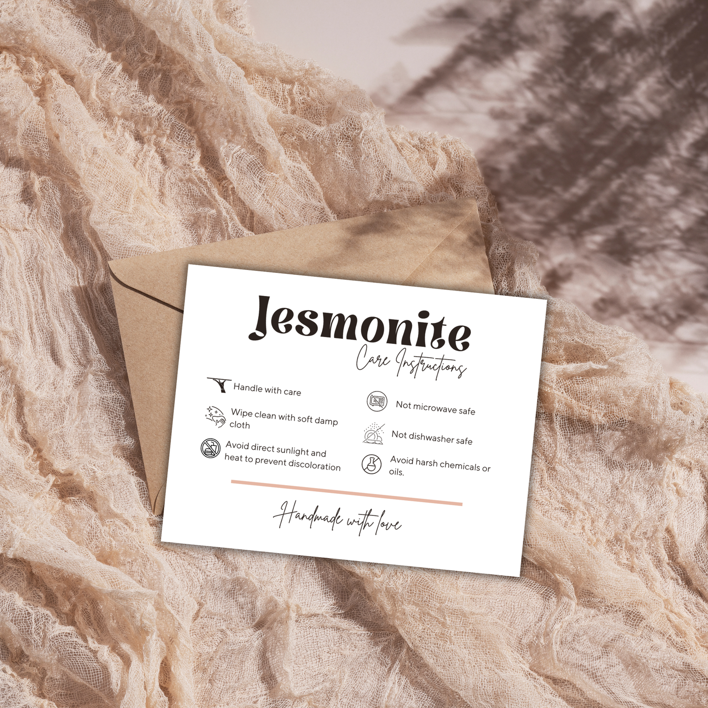Jesmonite Care Card Template | Editable in Canva