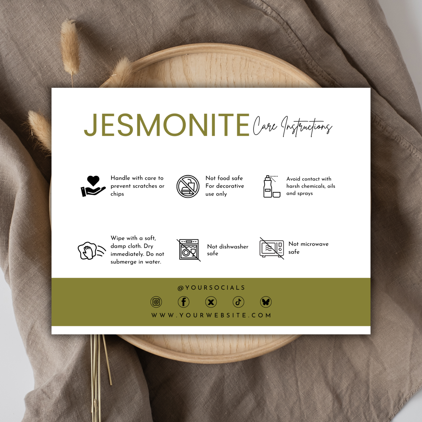Jesmonite Care Card Template | Editable in Canva