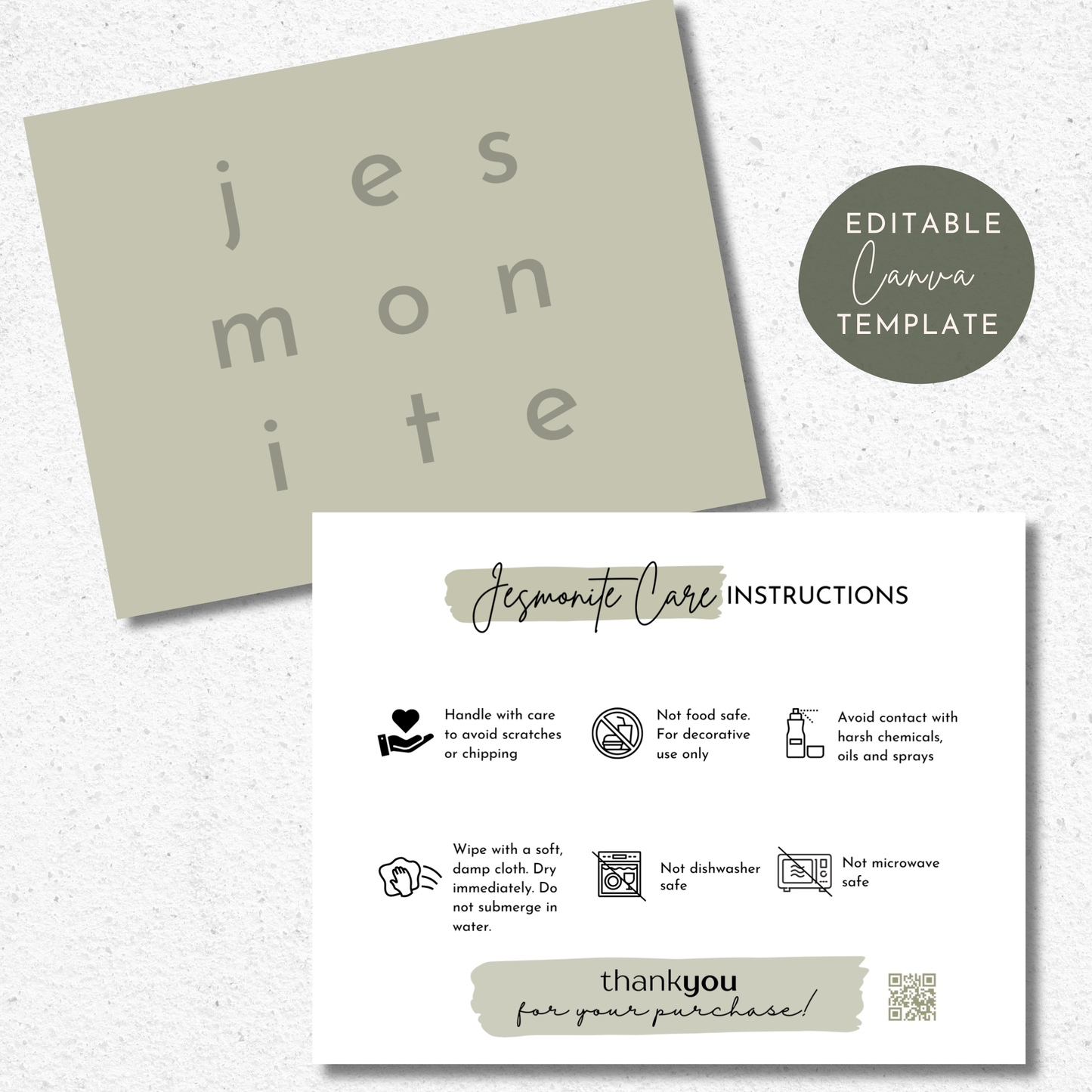 Jesmonite Care Card Template | QR Code