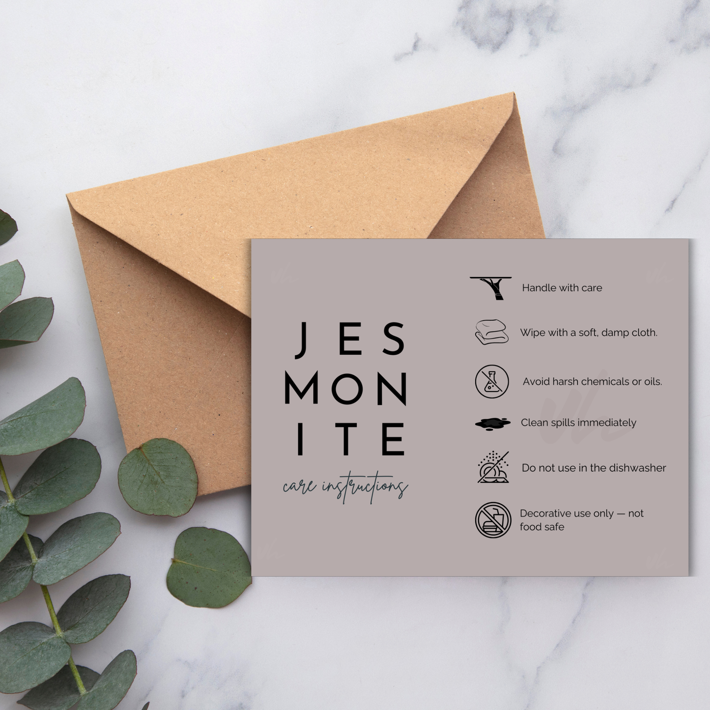 Jesmonite Care Card | Canva Template