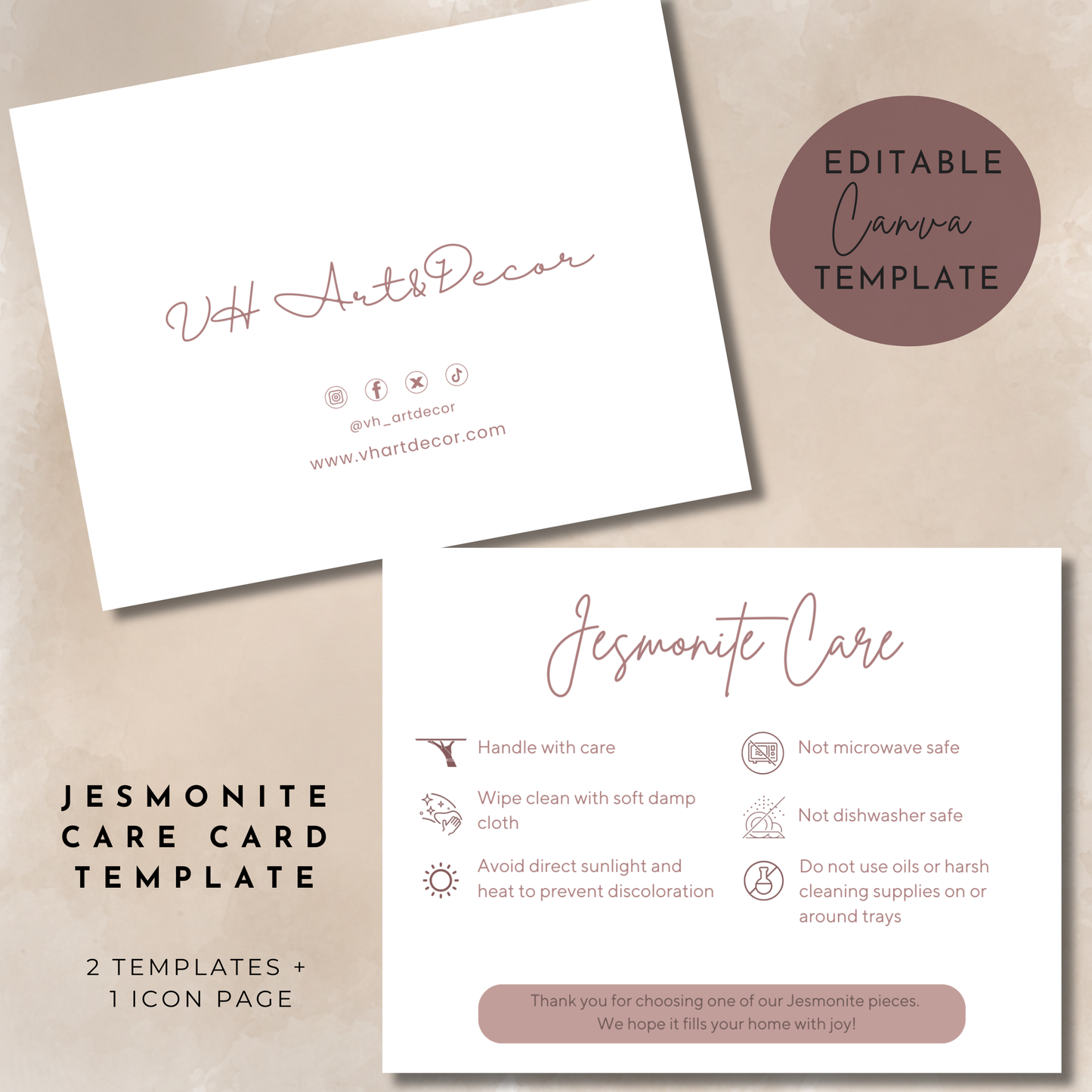 Jesmonite Care Card Template | Canva Template