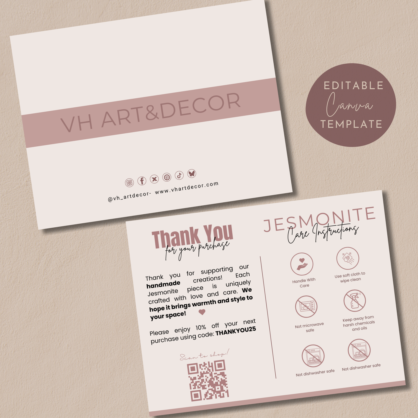 Jesmonite Care Card Template | Canva Template