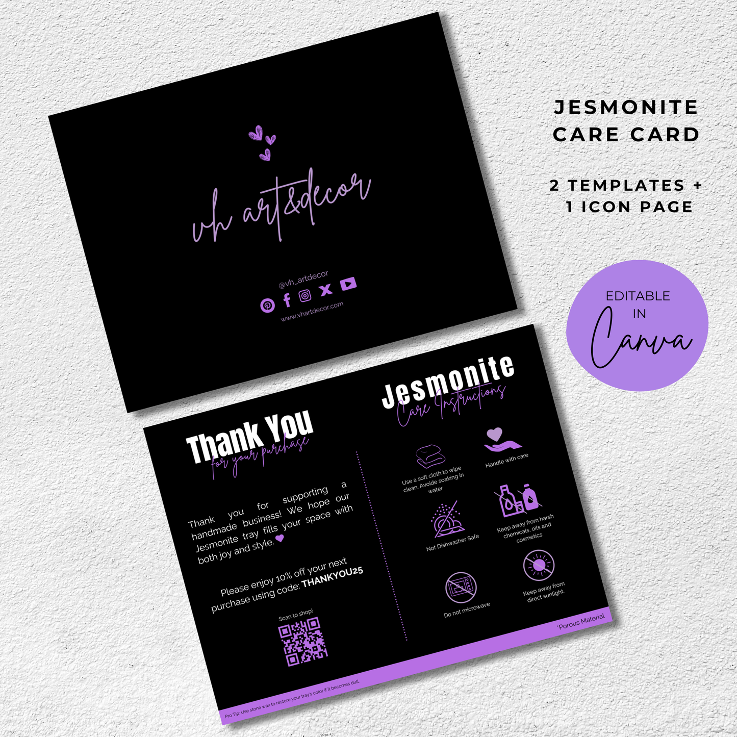 Jesmonite Care Card | Care Card Template | Jesmonite Instructions
