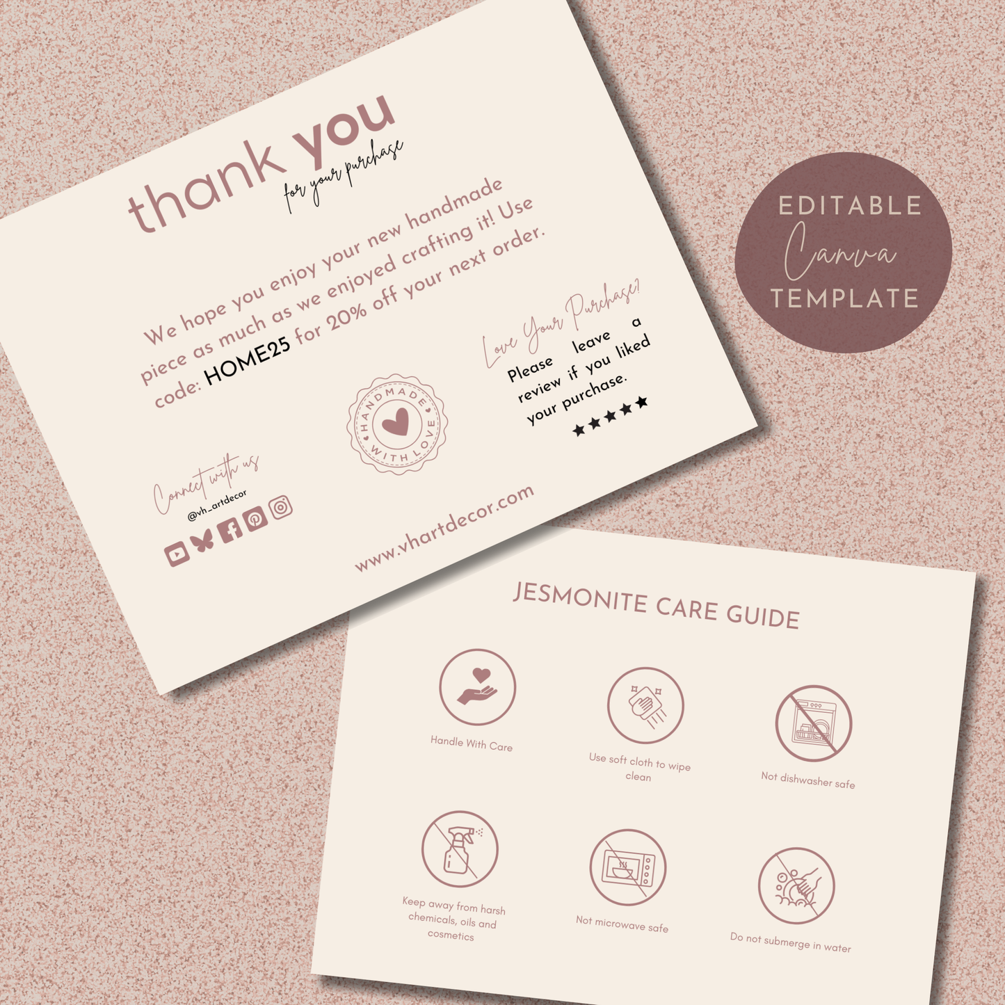 Jesmonite Care Card | Care Card Template | Jesmonite Instructions Card