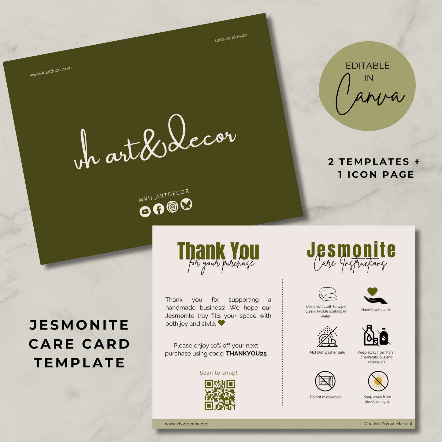 Jesmonite Care Card | Care Card Template | Jesmonite Instructions