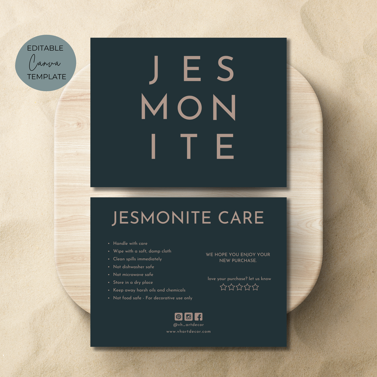 Jesmonite Care Card | Care Card Template | Jesmonite Instructions