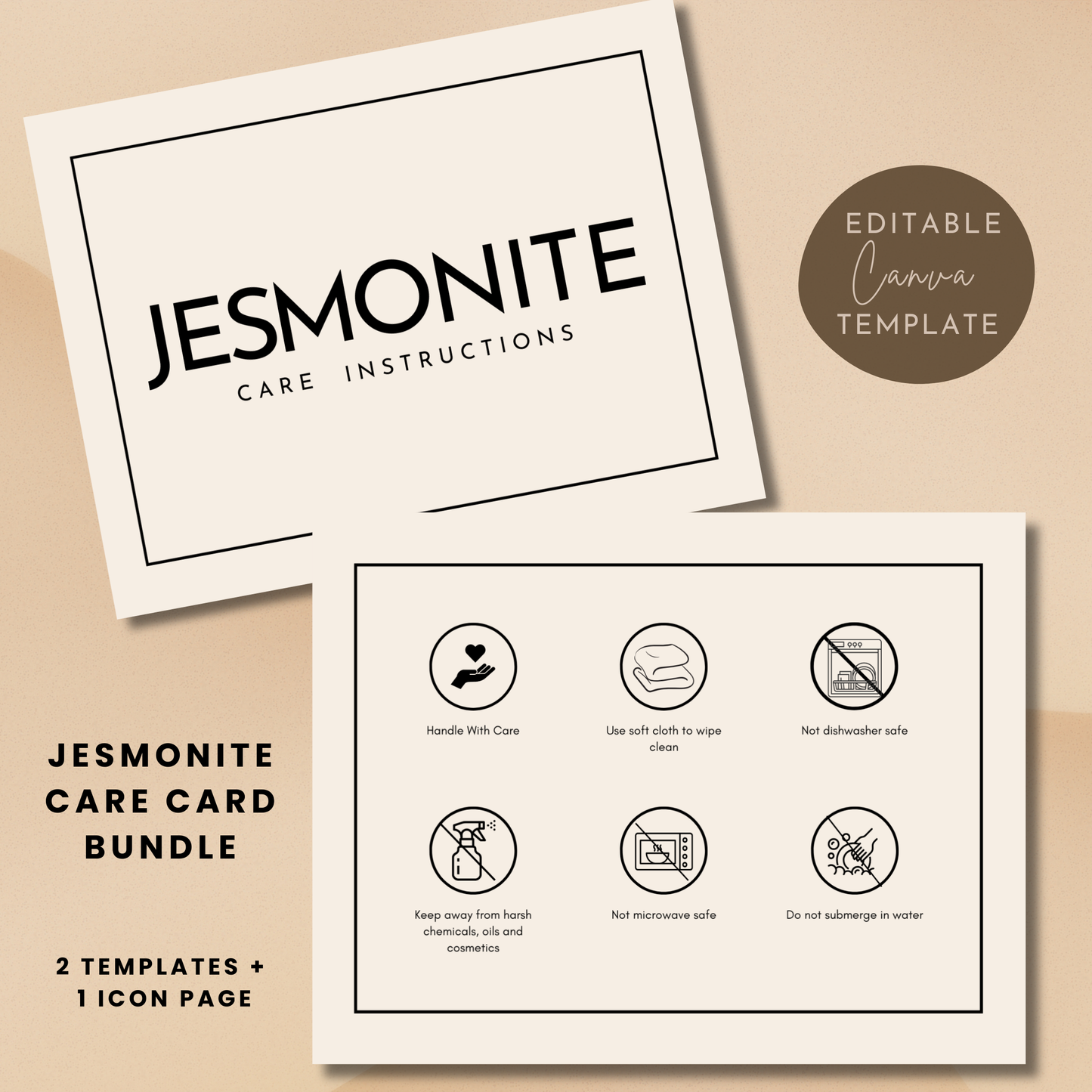 Jesmonite Care Card Template | Jesmonite Instructions | Canva Template