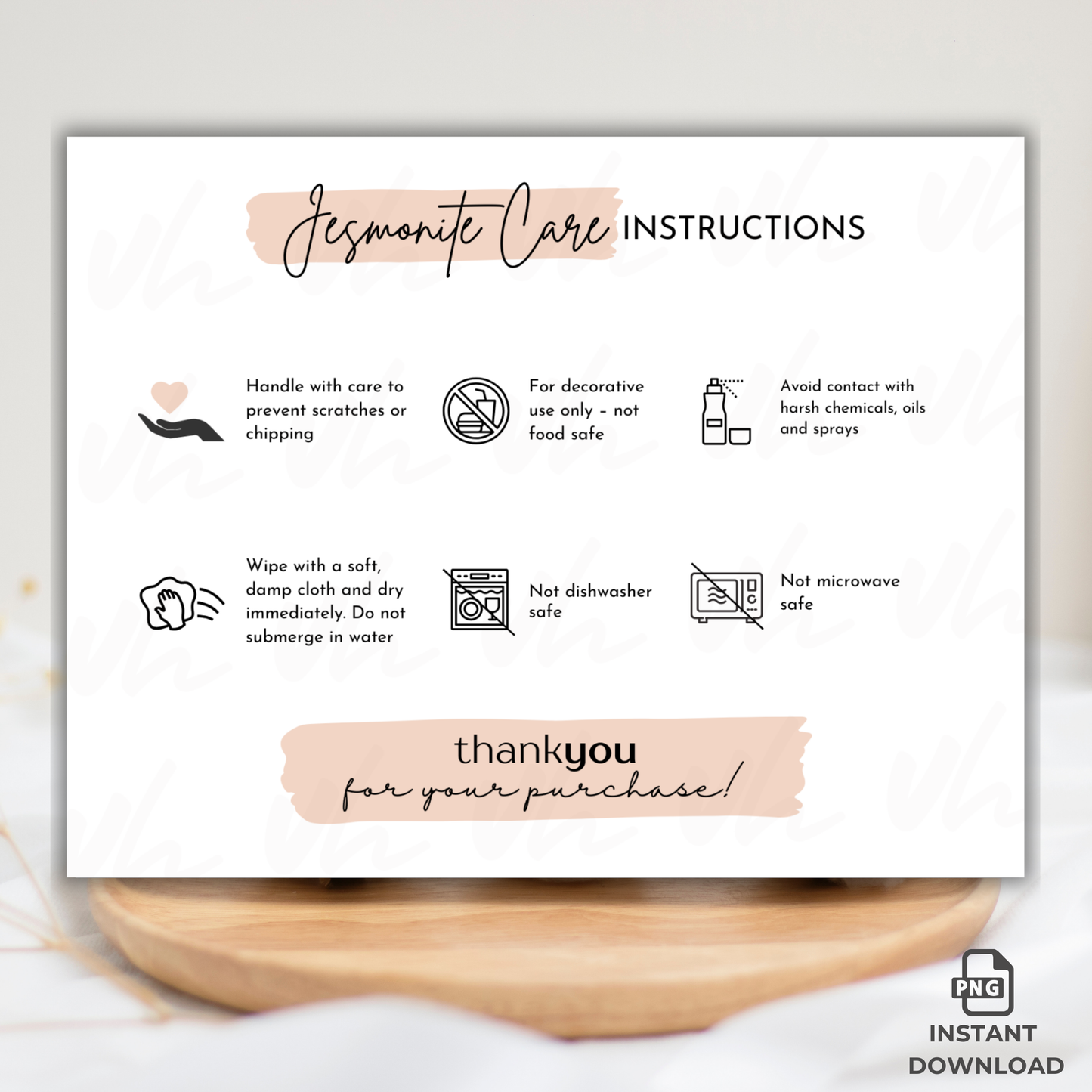Jesmonite Care Card - PNG | Instant Download